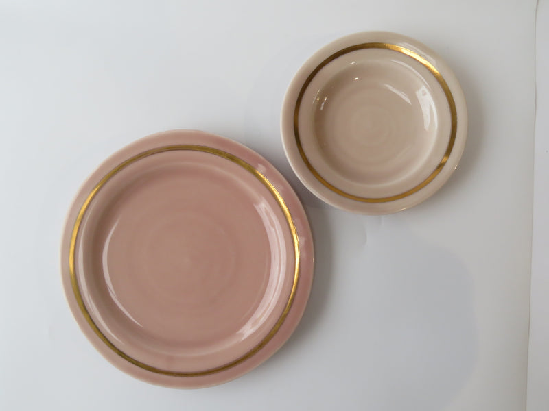 Dinner and Side plate In Pink and Gold (No 7)