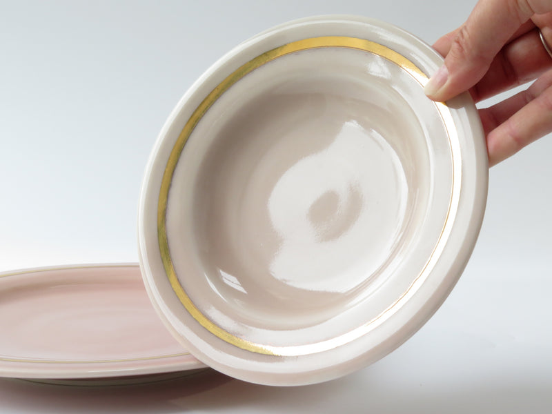 Dinner and Side plate In Pink and Gold (No 7)